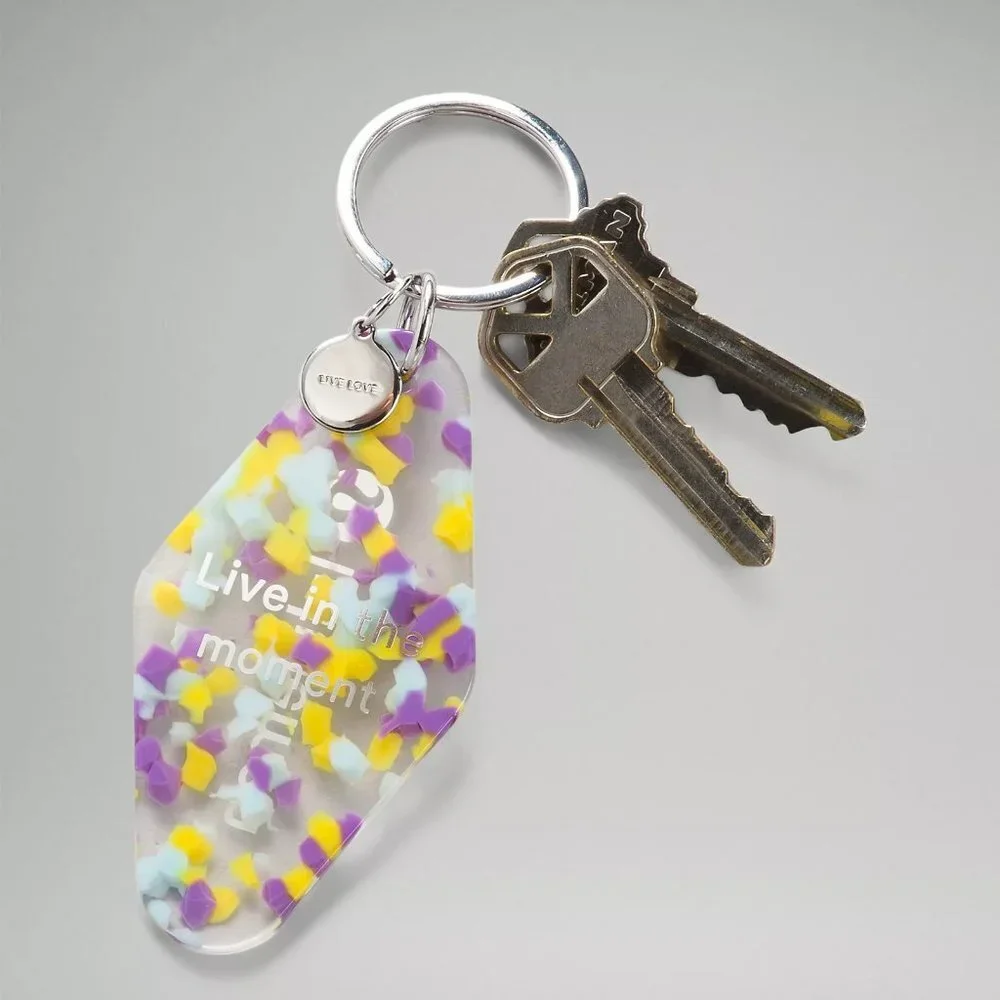 Lululemon Clear Purple Blue Yellow Diamond-Shaped Hotel Keychain New